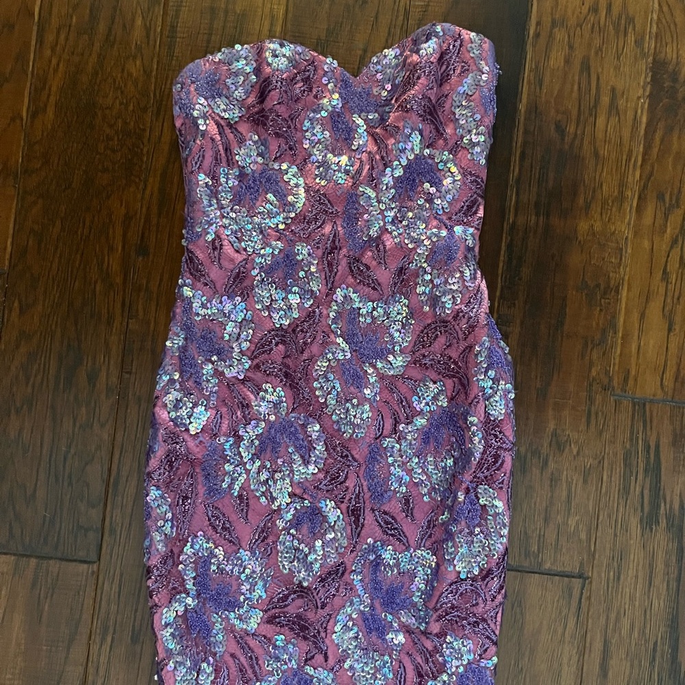 Joanna Mastroianni haute couture embellished strapless sequined cocktail dress